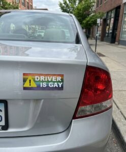 driver is gay pride lgbtq+ gay and lesbian car magnet white and rainbow